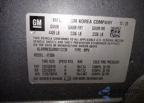 2021 Buick Encore Gx Awd Select из США, поврежденный, VIN KL4MMESL6MB113739